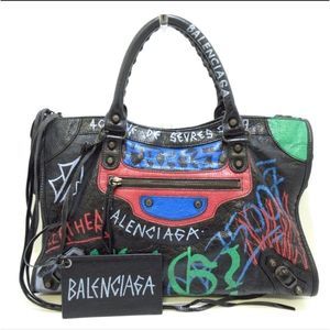 Balenciaga Black Graffiti City Bag